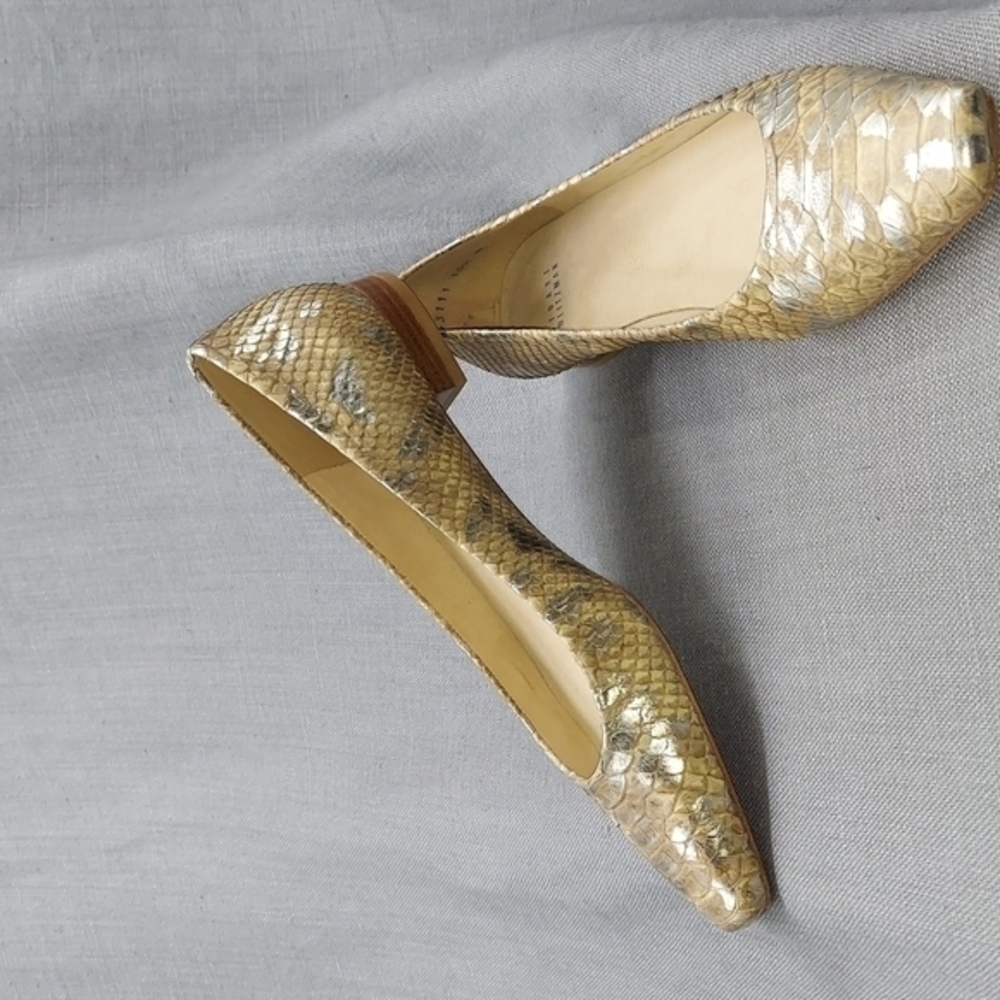 Stuart Weitzman Snake Skin Design Square Nose Poi… - image 1